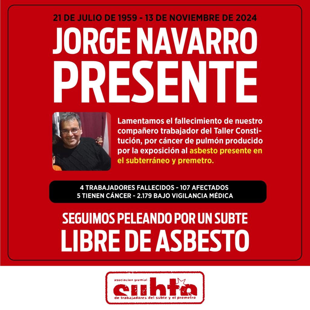 Otro trabajador del subte murió de cáncer por el asbesto usado en vagones comprados en tiempos de Macri